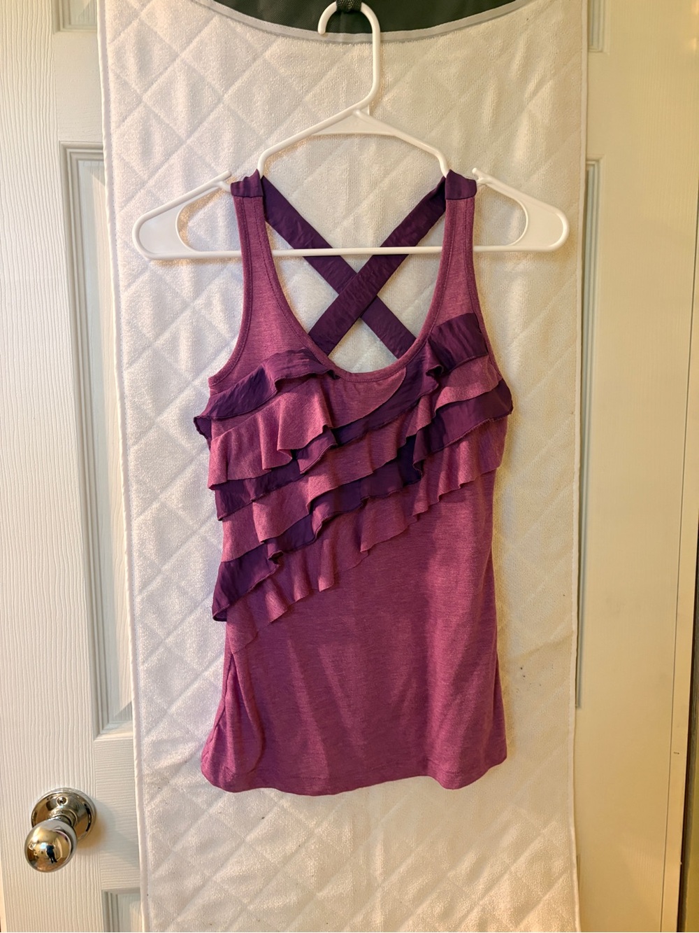 Kirra Purple Layered Ruffle Crossback Tank Top